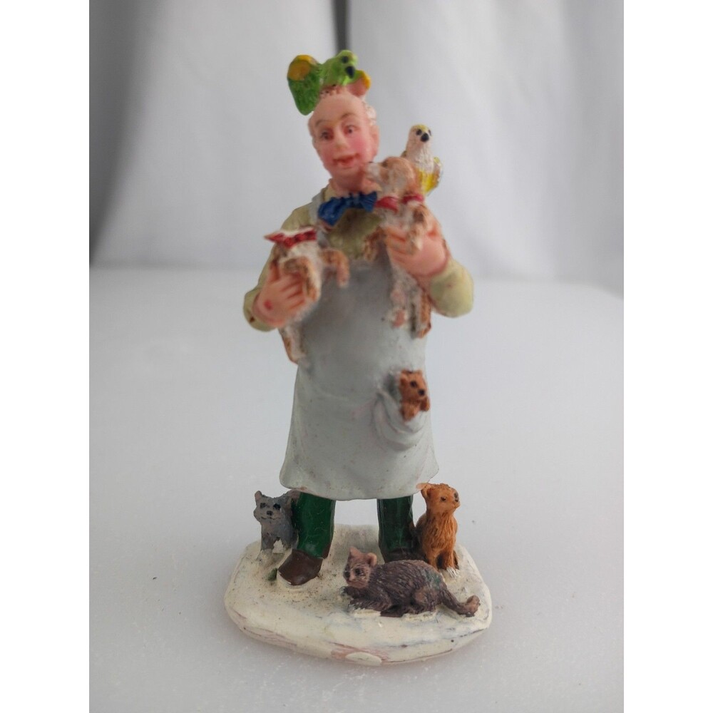 Damaged Veterinarian Surrounded By Cat parrot Dog Animals Lemax Town Figurine